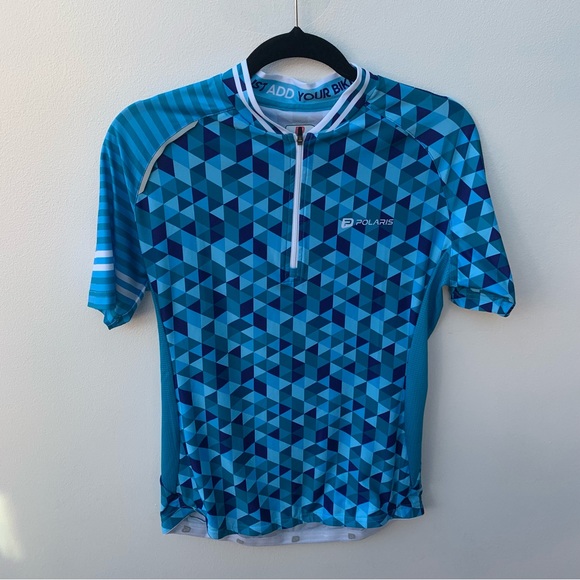Polaris Tops - Polaris Ladies UK 16 Cycling Jersey Blue Triangle 1/4 Zip Geometric Short Sleeve
